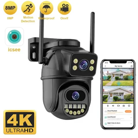 Cámara de Vigilancia 4K 8MP con IA, Lente Dual y Zoom 4X - Seguridad Exterior WiFi